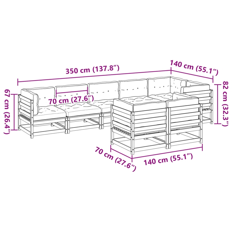 vidaXL 8 Piece Wood Sofa Set in Brown/Cream