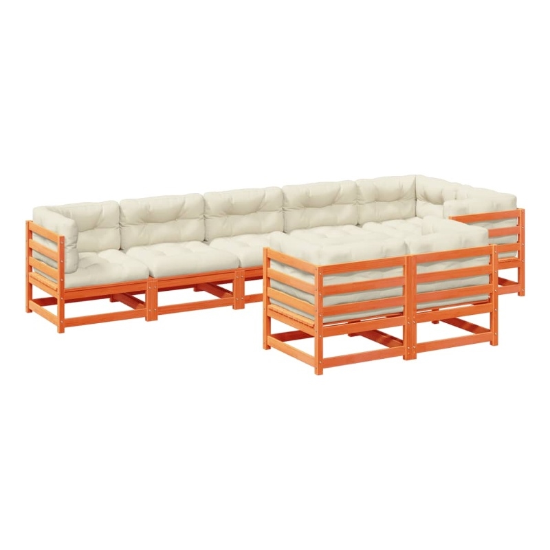 vidaXL 8 Piece Wood Sofa Set in Brown/Cream