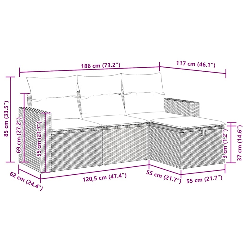 vidaXL 4 Piece Standard Sofa Set in Gray