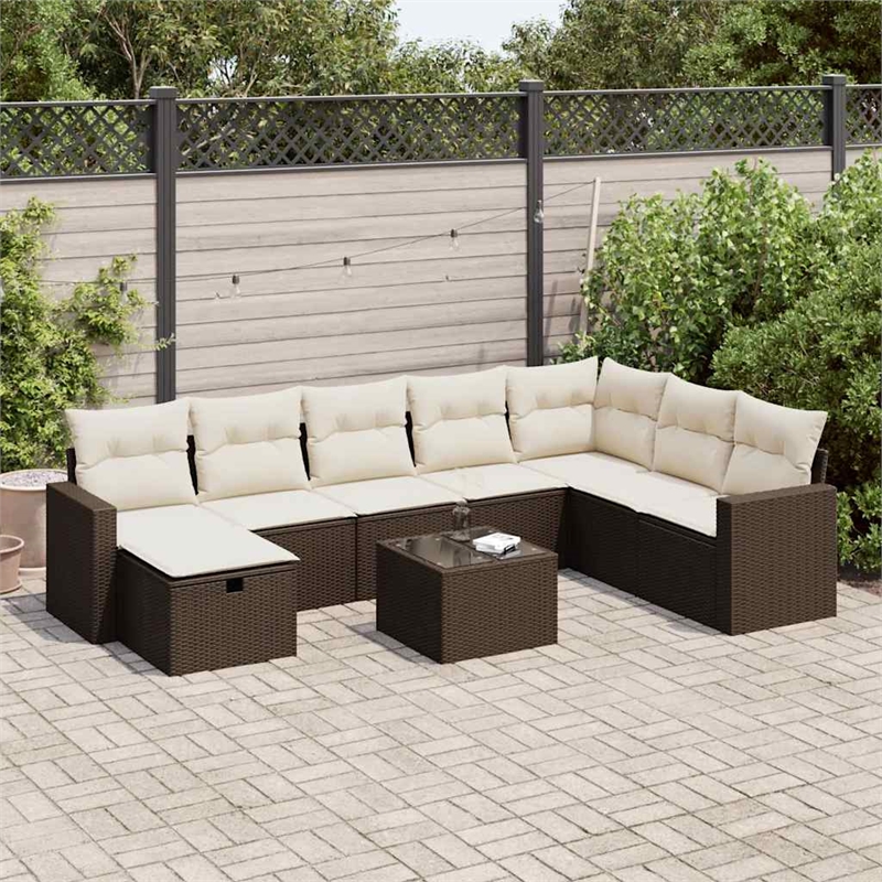 vidaXL 9 Piece Poly Rattan Patio Sofa Set in Brown