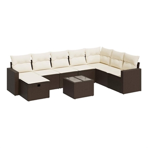 vidaXL 9 Piece Poly Rattan Patio Sofa Set in Brown