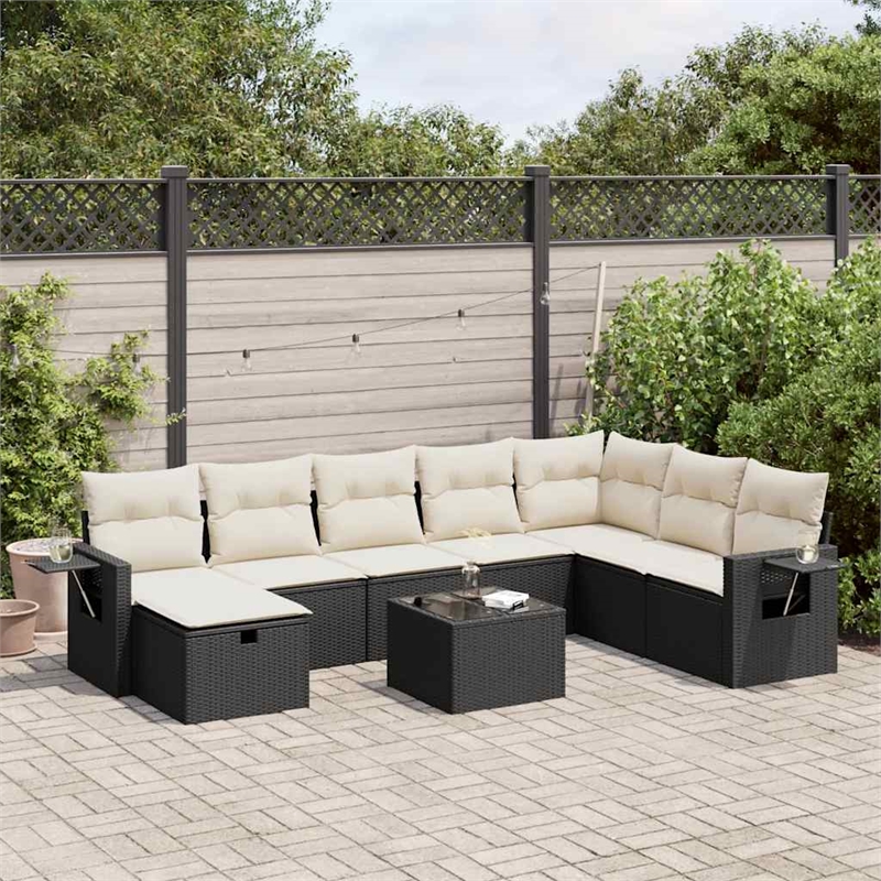 vidaXL 9 Piece Poly Rattan Sofa Set in Black/White/Cream