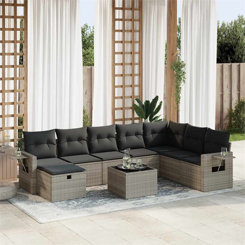 vidaXL 9 Piece Poly Rattan Sofa Set in Gray