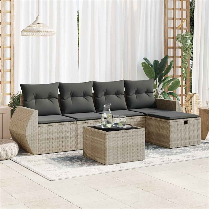 vidaXL 6 Piece Poly Rattan Sofa Set in Gray