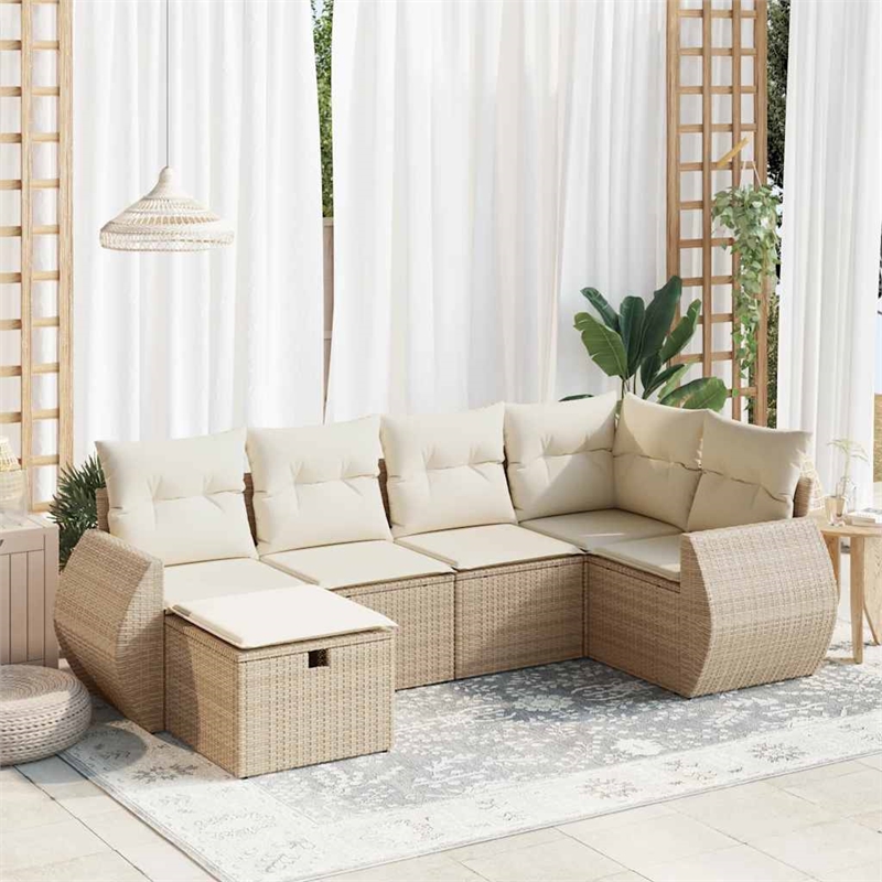 vidaXL 6 Piece Poly Rattan Sofa Set in White/Cream/Beige