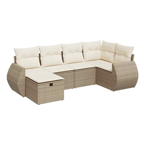 vidaXL 6 Piece Poly Rattan Sofa Set in White/Cream/Beige