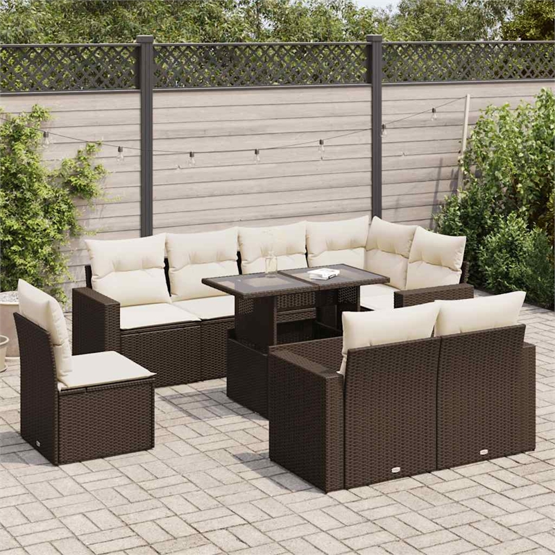 vidaXL 9 Piece Poly Rattan Sofa Set in Brown