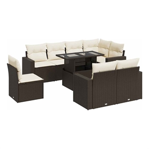 vidaXL 9 Piece Poly Rattan Sofa Set in Brown