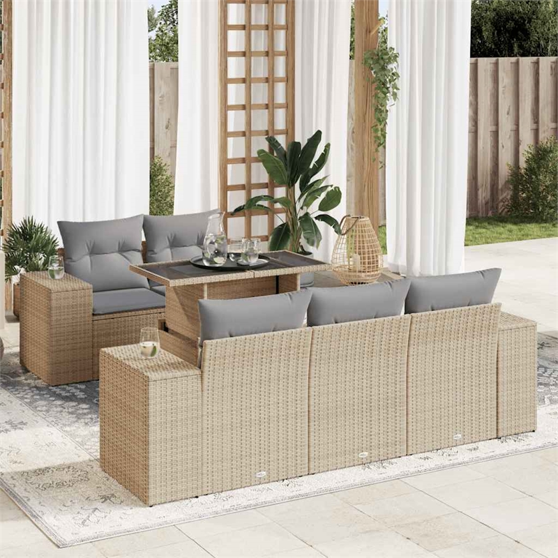 vidaXL 6 Piece Poly Rattan Sofa Set in Beige