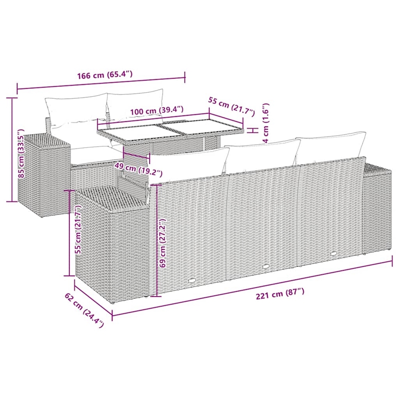 vidaXL 6 Piece Poly Rattan Sofa Set in Beige