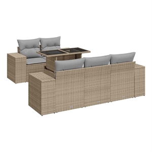vidaXL 6 Piece Poly Rattan Sofa Set in Beige