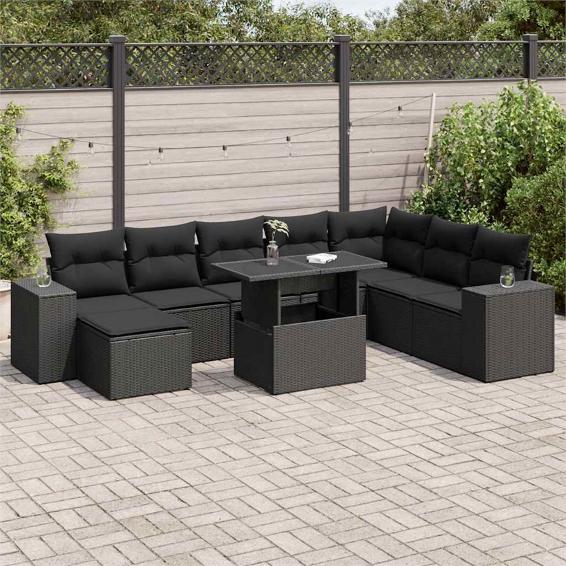 vidaXL 9 Piece Poly Rattan Sofa Set in Black