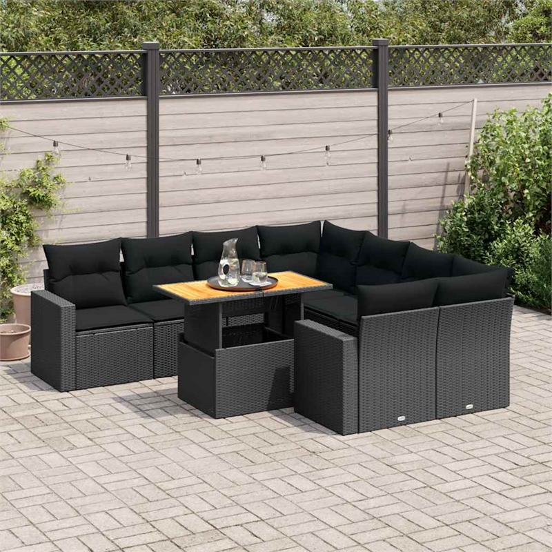vidaXL Solid Acacia Wood Sofa Set in Black
