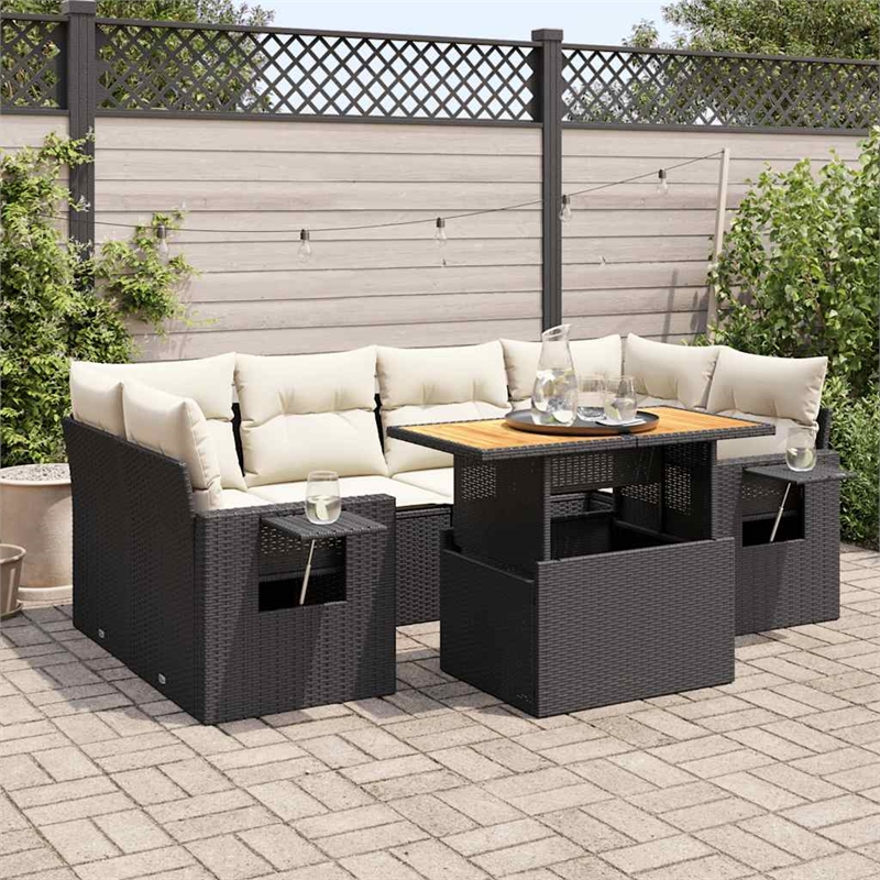 vidaXL 7 Piece Poly Rattan Sofa Set in Black