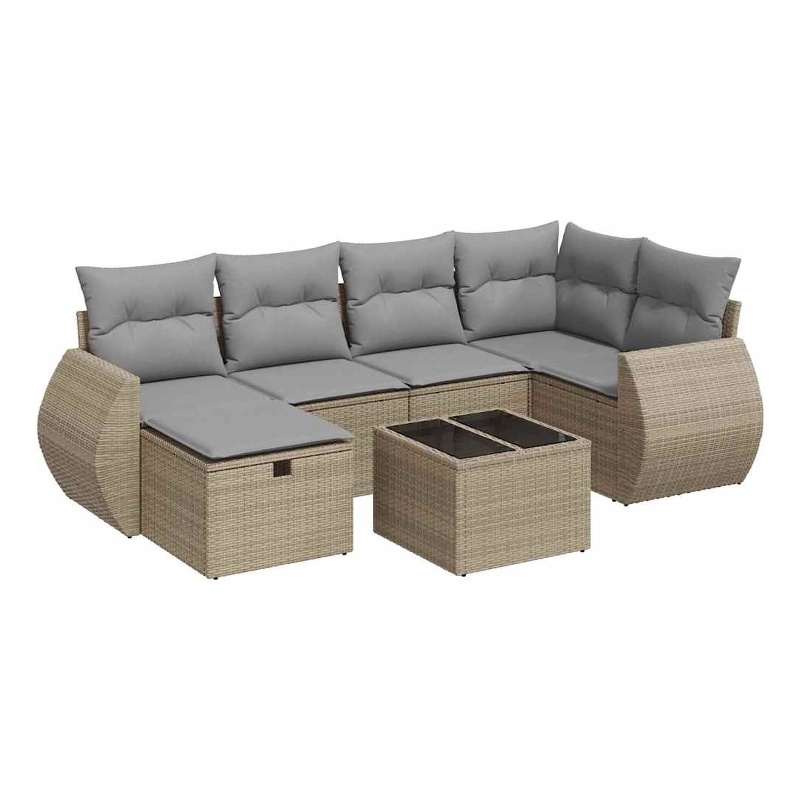 vidaXL 7 Piece Poly Rattan Sofa Set in Gray/Beige