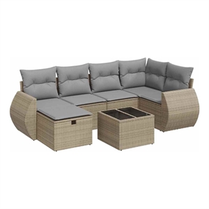 vidaXL 7 Piece Poly Rattan Sofa Set in Gray/Beige