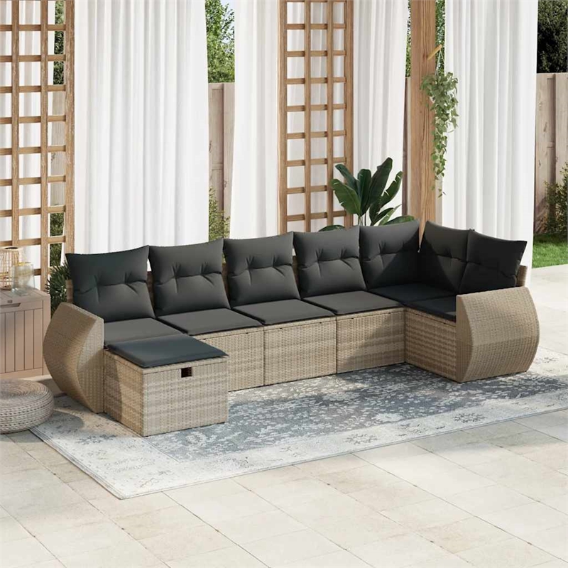 vidaXL 7 Piece Poly Rattan Large Sofa Set in Gray