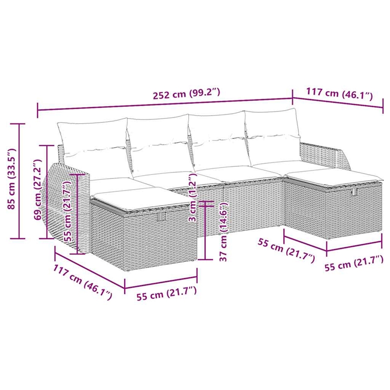 vidaXL 6 Piece Poly Rattan Sofa Set in Gray