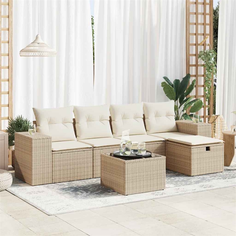 vidaXL 6 Piece Steel Sofa Set in Beige