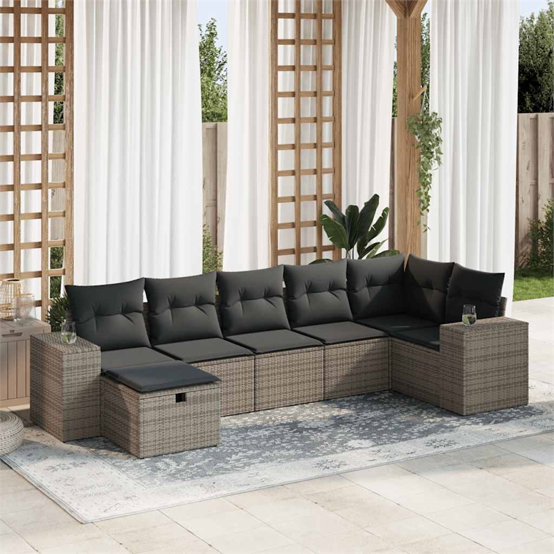 vidaXL 7 Piece Steel Large Sofa Set in Gray