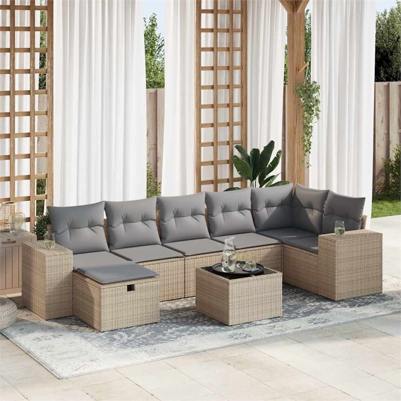 vidaXL 8 Piece Poly Rattan Small Sofa Set in Beige