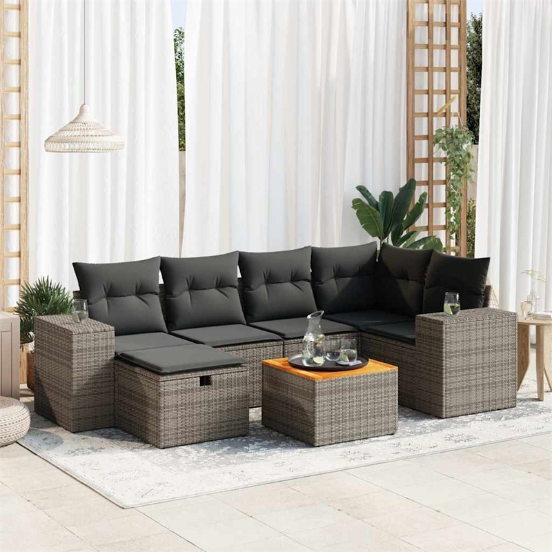 vidaXL 7 Piece Poly Rattan Large Sofa Set in Gray