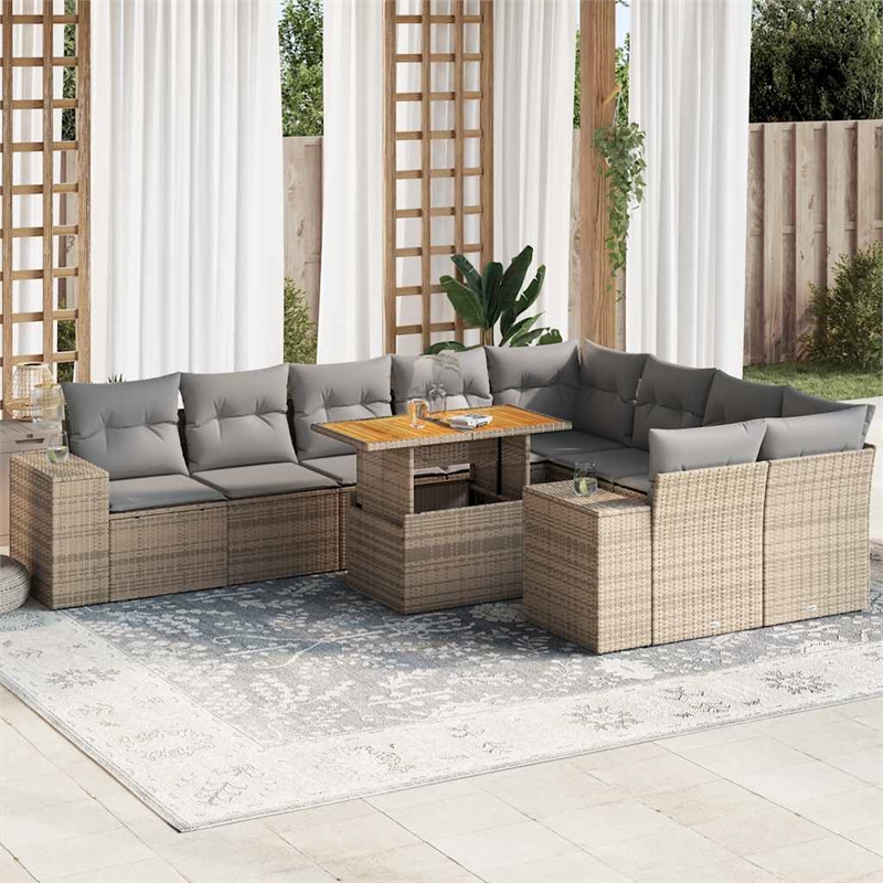 vidaXL 10 Piece Steel Sofa Set in Beige