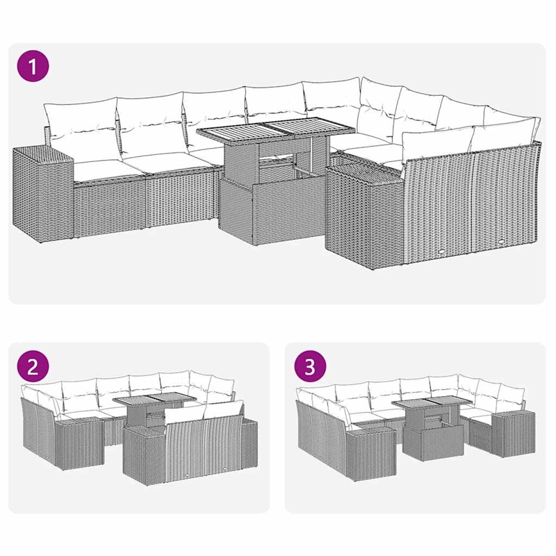 vidaXL 10 Piece Steel Sofa Set in Beige