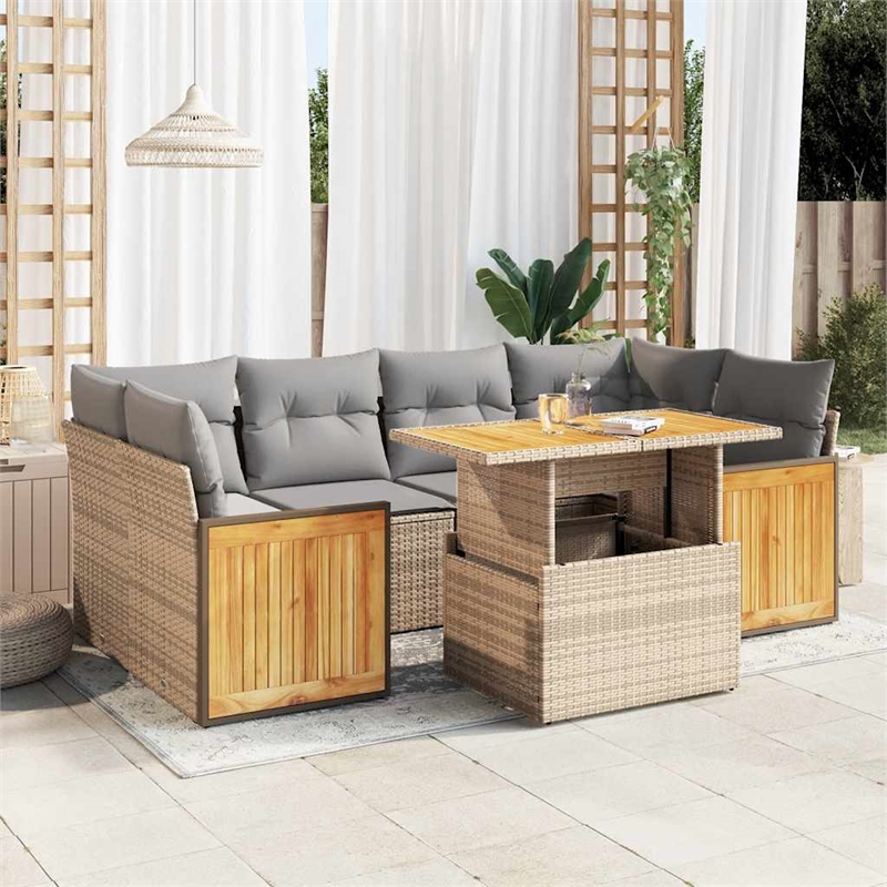 vidaXL 7 Piece Solid Acacia Wood Sofa Set in Beige