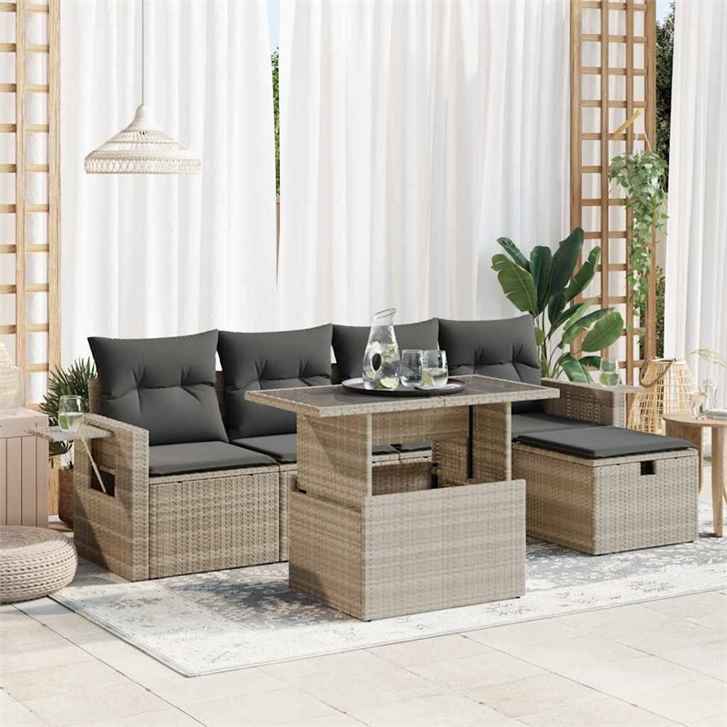 vidaXL 6 Piece Poly Rattan Large Sofa Set in Gray