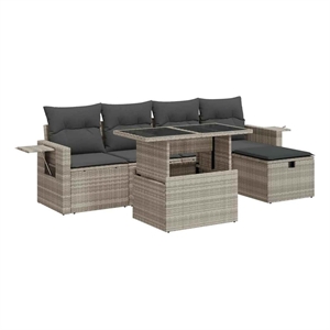 vidaXL 6 Piece Poly Rattan Large Sofa Set in Gray