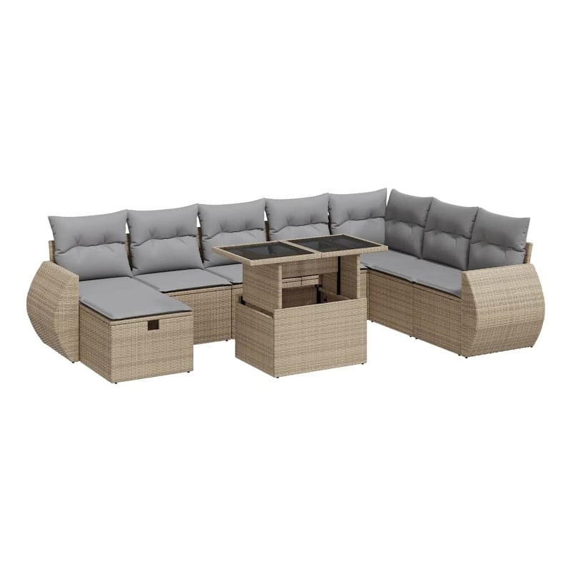 vidaXL 9 Piece Poly Rattan Sofa Set in Beige