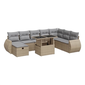 vidaXL 9 Piece Poly Rattan Sofa Set in Beige