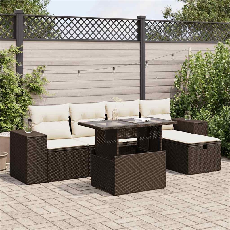 vidaXL Poly Rattan Sofa Set in Gray/Brown
