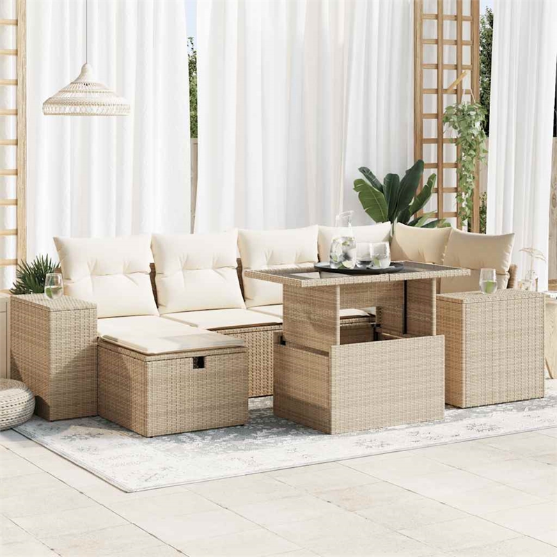 vidaXL 8 Piece Poly Rattan Sofa Set in Beige