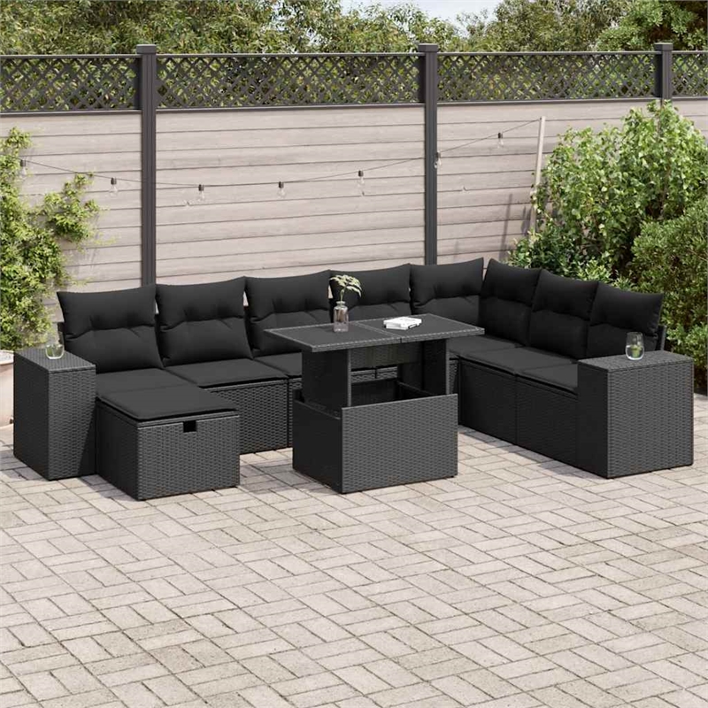 vidaXL 9 Piece Sofa Set in Black/Gray