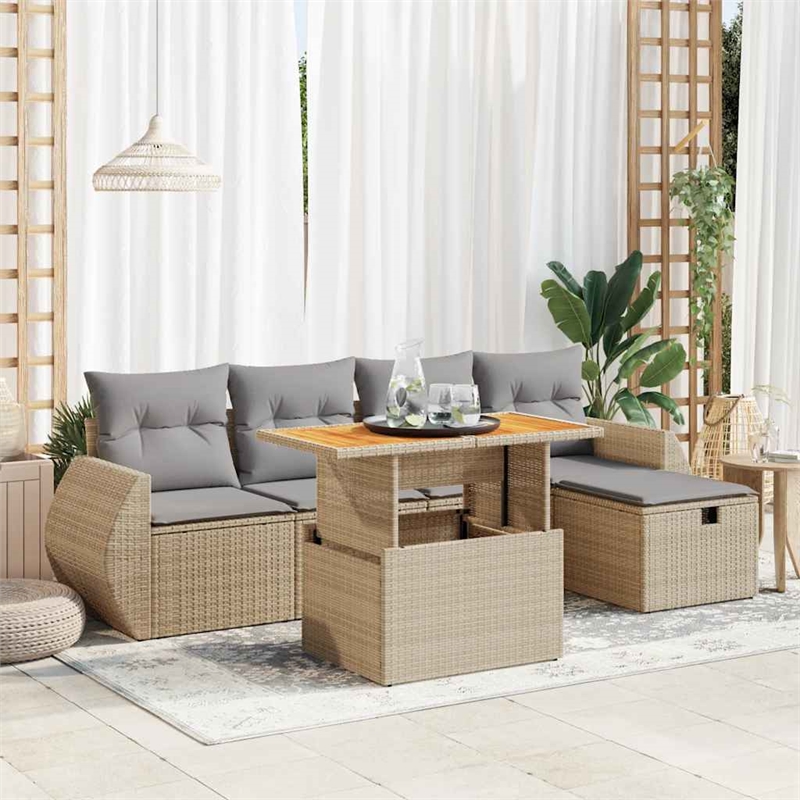 vidaXL 6 Piece Patio Sofa Set in Beige/Gray