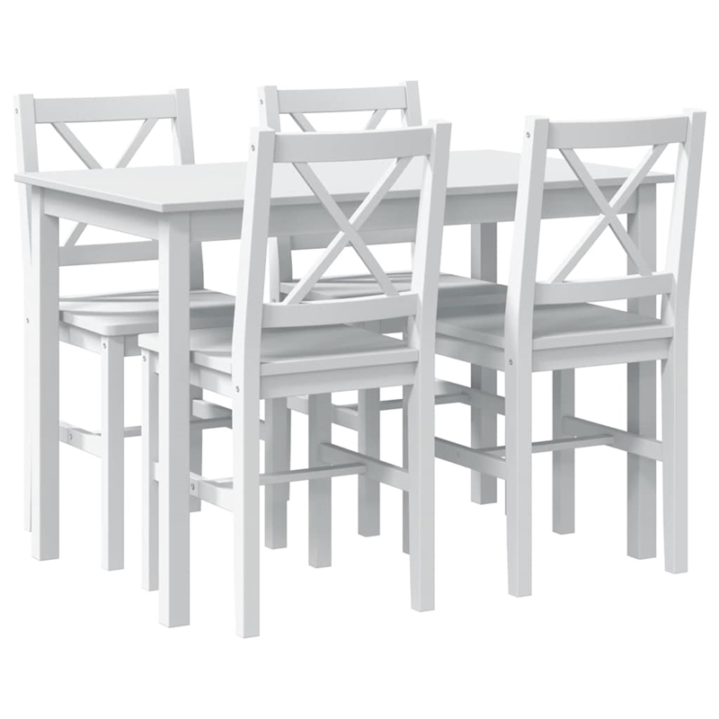 vidaXL 5 Pc Pine Wood Dining Table Set in White