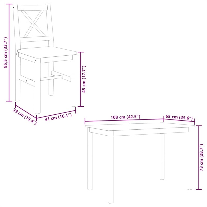 vidaXL 5 Pc Pine Wood Dining Table Set in White