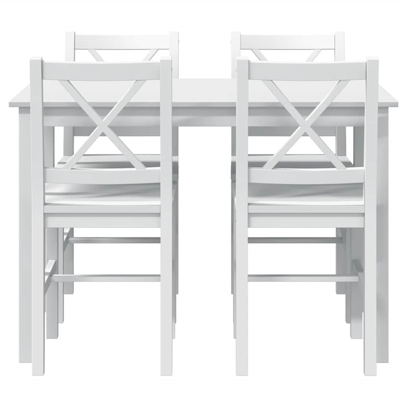vidaXL 5 Pc Pine Wood Dining Table Set in White