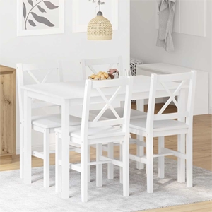 vidaXL 5 Pc Pine Wood Dining Table Set in White