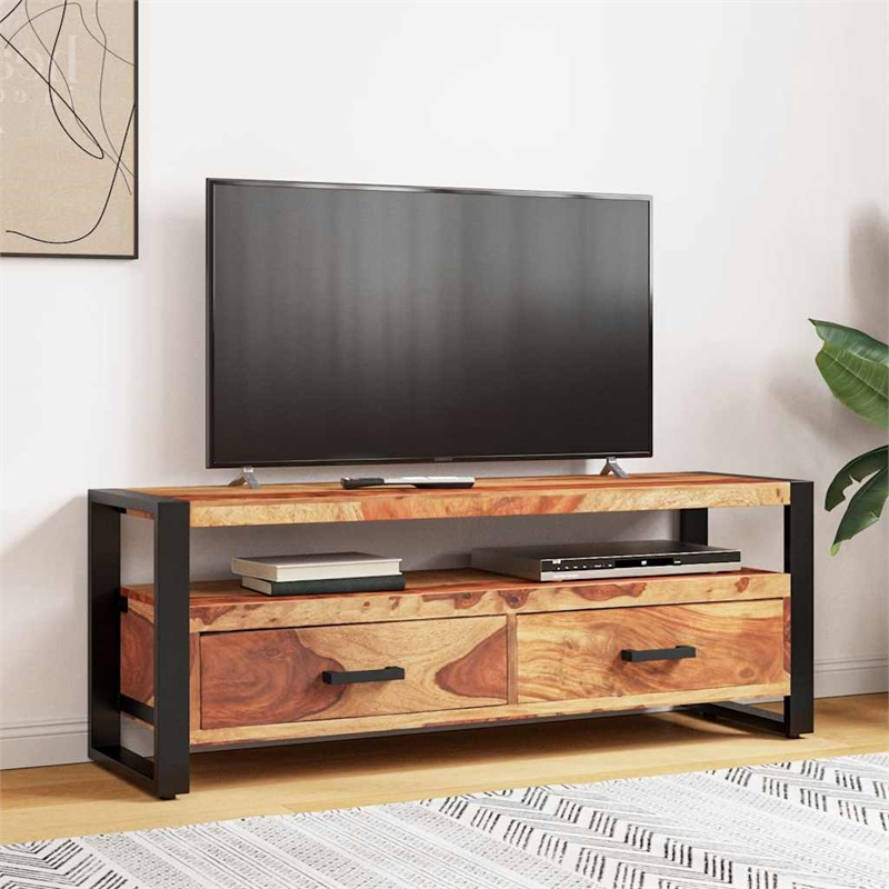 vidaXL Solid Acacia Wood TV Cabinet in Brown/Black