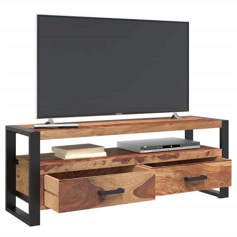 vidaXL Solid Acacia Wood TV Cabinet in Brown/Black