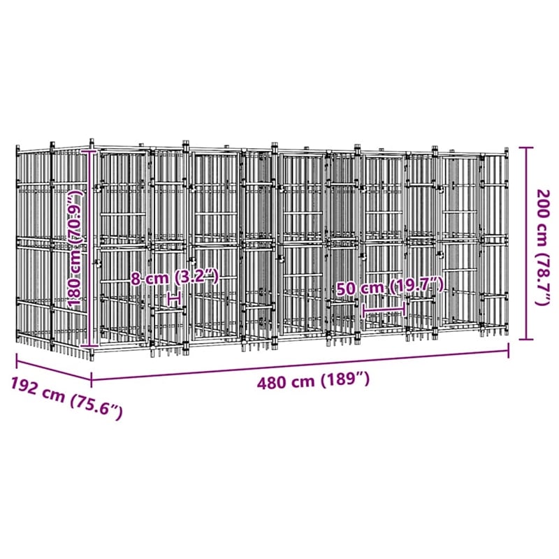 vidaXL Powder-Coated Steel Dog Kennel in Black