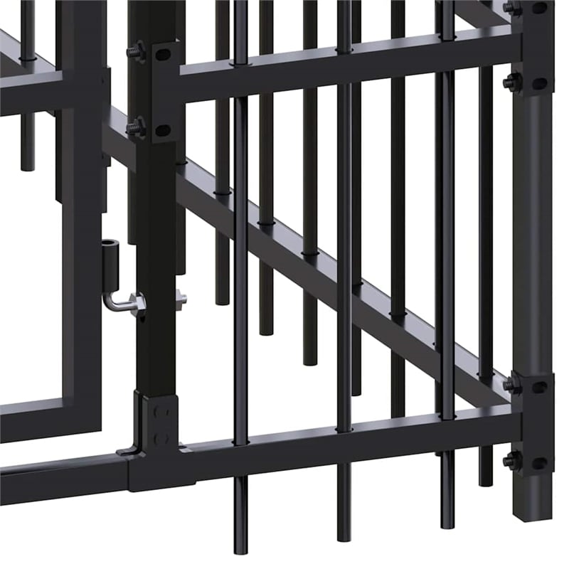 vidaXL Powder-Coated Steel Dog Kennel in Black