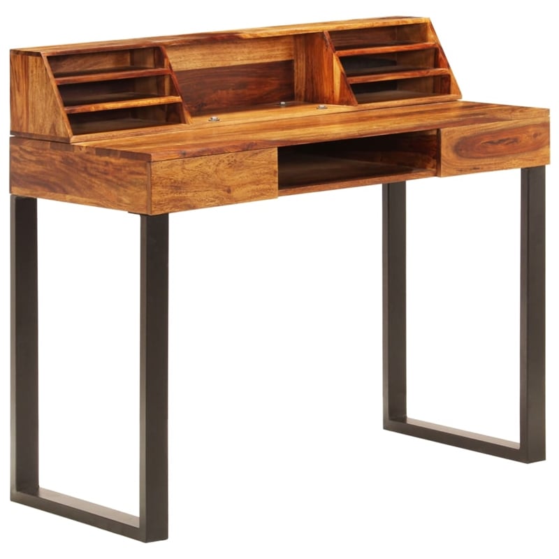 vidaXL Solid Acacia Wood and Powder Coated Steel Desk in Natural/Brown