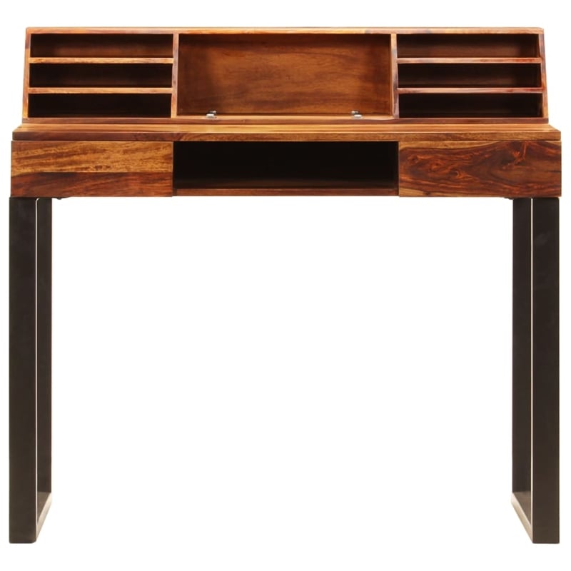 vidaXL Solid Acacia Wood and Powder Coated Steel Desk in Natural/Brown
