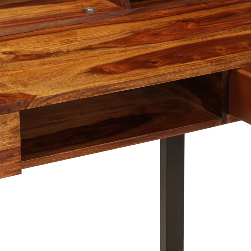 vidaXL Solid Acacia Wood and Powder Coated Steel Desk in Natural/Brown