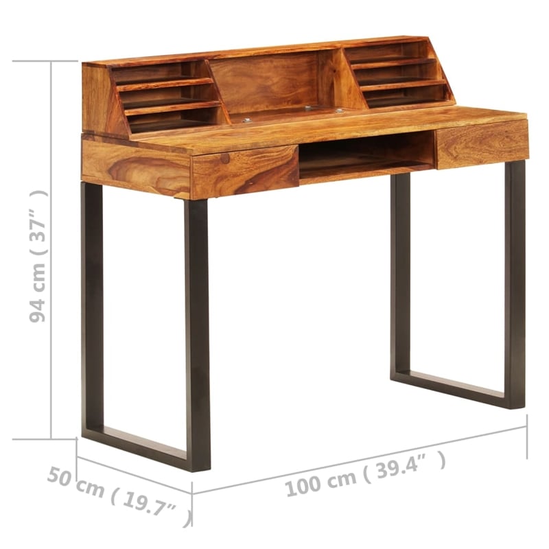 vidaXL Solid Acacia Wood and Powder Coated Steel Desk in Natural/Brown