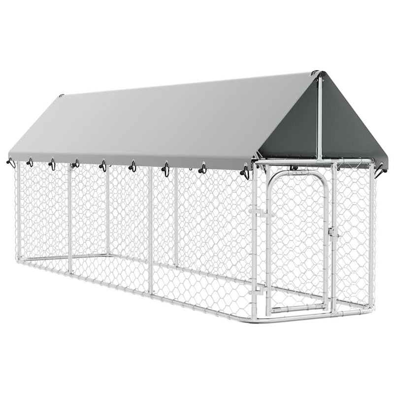 vidaXL Large Galvanized Steel and Polyethylene Dog Kennel in Silver